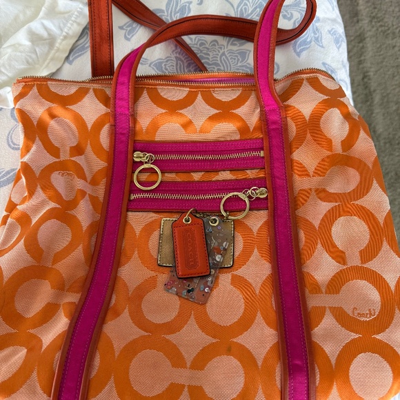 Coach Poppy Orange Pink Tote - Picture 1 of 6